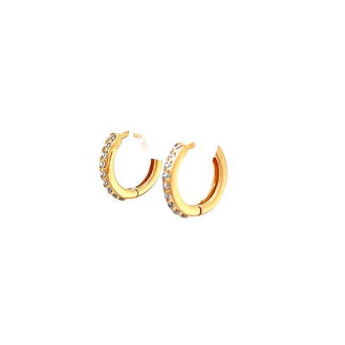 A pair of Rose Gold Zirconia Stones Huggies Earrings featuring a row of clear gemstones on the outer edge, displayed against a plain white background.